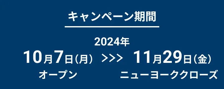 キャンペーン期間 2024年10月7日月曜日オープンから11月29日金曜日ニューヨーククローズ