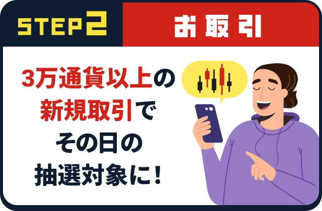 STEP2 お取引 3万通貨以上の新規取引でその日の抽選対象に！