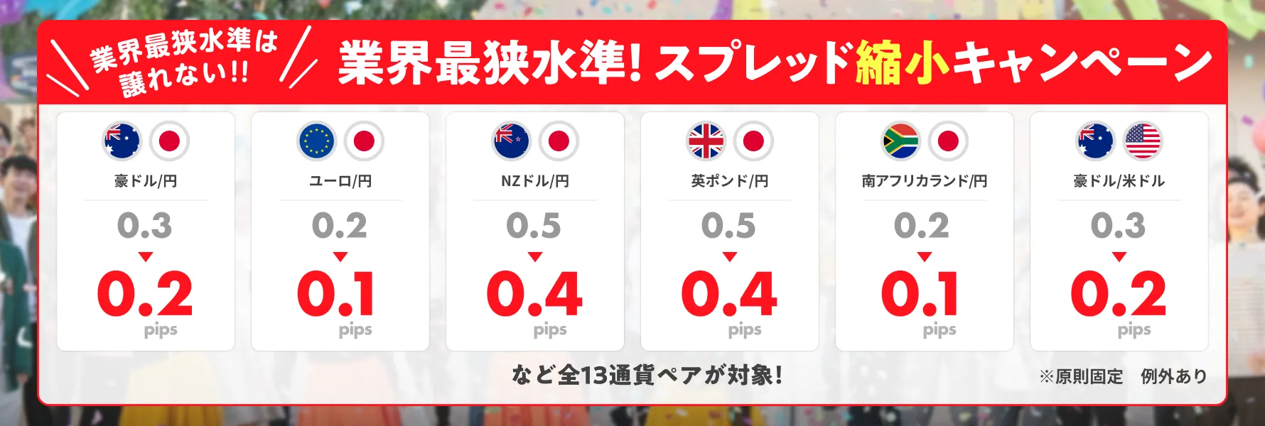 業界最狭水準は譲れない！業界最狭水準！スプレッド縮小キャンペーン