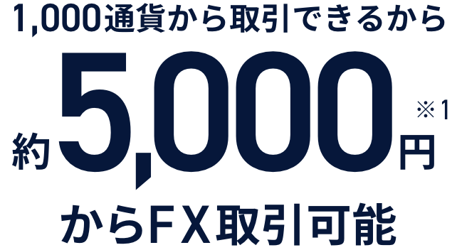 1,000通貨から取引できるから約5,000円からFX取引可能